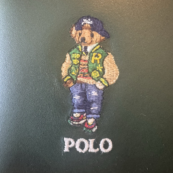 Polo Ralph Lauren Bifold Billfold Wallet Green Leather Preppy Bear Jacket - Picture 4 of 13
